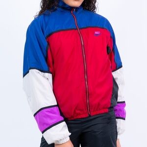 Nike Vintage 90s Style Colorblock Windbreaker Jacket Red Blue Purple Womens L